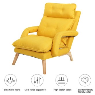 F3 Lazy Sofa Armrest Bedroom Leisure Japanese Folding Fabric Lounge Chair (Yellow)