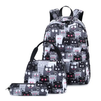 3 PCS / Set 2035 Printed Backpack Large-Capacity Leisure Computer Backpack Student School Bag(Black)