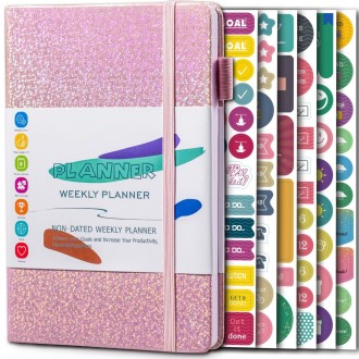 A5 Starry Sky Undated Planner Journal Financial Notebook(Pink)