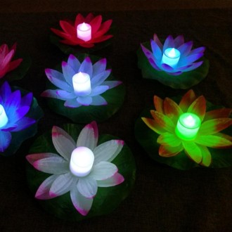 3 Color LED Flood Light Artificial Lotus Floating Flower Shape Lamps For Outdoor Swimming Pool Wishing Party(Pink)