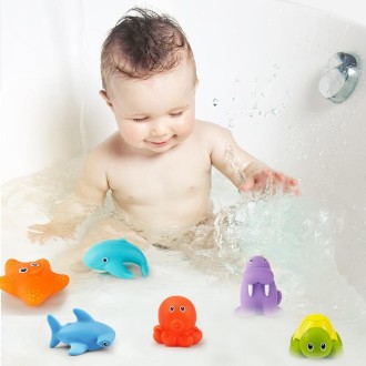 6 In 1 Children Water Fun Spraying Water Thermochromism Animals Baby Bathing Toys(Net Bag)