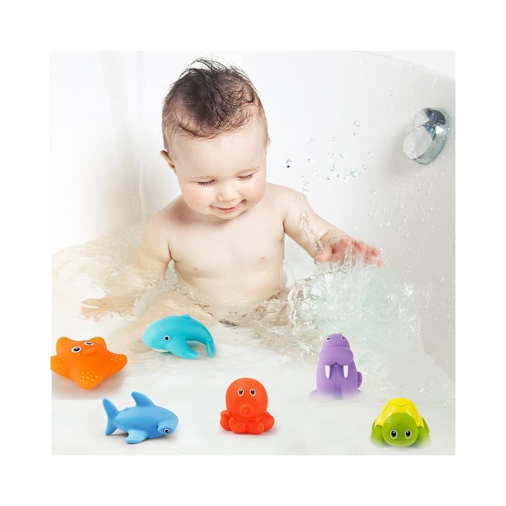 6 In 1 Children Water Fun Spraying Water Thermochromism Animals Baby Bathing Toys(Net Bag)