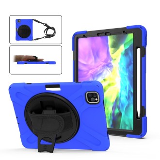 For iPad Pro 12.9 2020 / 2018 360 Degree Rotation Silicone Protective Cover with Holder & Hand Strap & Long Strap & Pencil Slot(