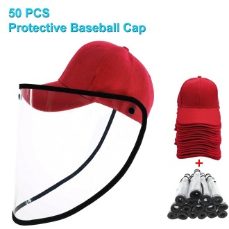 50 PCS Anti-Saliva Splash Anti-Spitting Anti-Fog Anti-Oil Protective Baseball Cap Mask Removable Face Shield(Red)