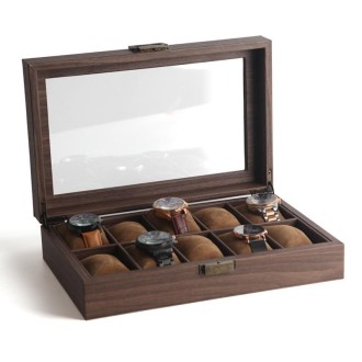 Wood Grain Leather Watch Display Box Watch Storage Case Jewelry Box, Style: 10 Digit Long