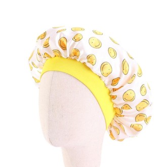 K-14 Children Printed Satin Nightcap Adjustable Stretch Hair Care Hat Shower Cap, Size: One Size(Smiley Yellow)