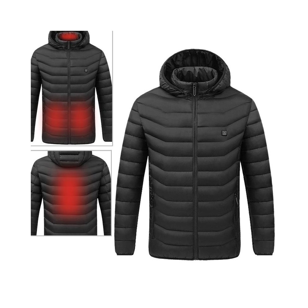 USB Heated Smart Constant Temperature Hooded Warm Coat for Men and Women (Color:Black Size:XL)