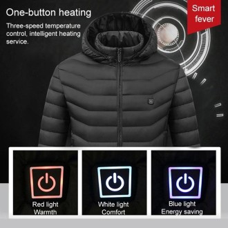 USB Heated Smart Constant Temperature Hooded Warm Coat for Men and Women (Color:Black Size:XL)