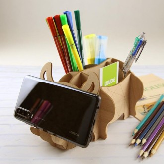 WUDE 002 Rhino Pen Holder Phone Stand 3D Three -Dimensional Puzzle Board Children Wood Puzzles Model