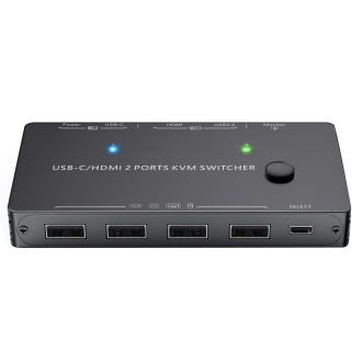 KCEVE-201TC HDMI +Type-C Input 2 In 1 Out 4K 60HZ KVM HD Switcher(Black)