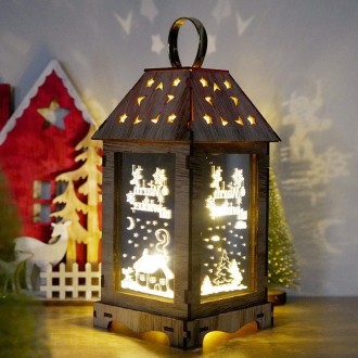 Wooden Christmas Decoration Wind Lantern LED Luminous Ornaments Portable Lantern Holiday Lights, Size:L(D  Round)