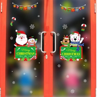 Christmas Wall Stickers Window Glass Festival Wall Stickers Santa Mural New Year Home Decoration(Snowman Elk)