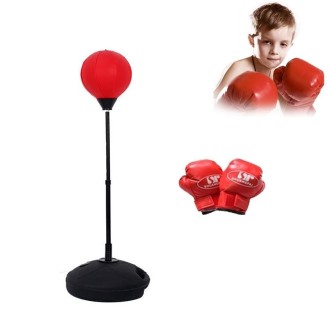 Children Base Version Height Adjustable Vertical PU Leather Vent Ball Boxing Speed Ball Family Fitness Equipment with Gloves(Red