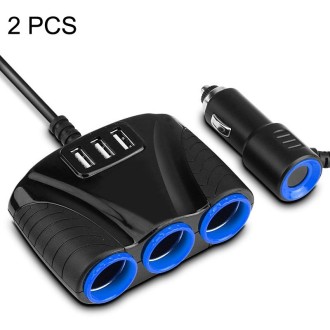 2 PCS 120W Multifunctional USB 3 In 1 Car Cigarette Lighter Car Charger, Style: 5 Ports(Blue Black)