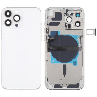 For iPhone 13 Pro Max Battery Back Cover with Side Keys & Card Tray & Power + Volume Flex Cable & Wireless Charging Module(White