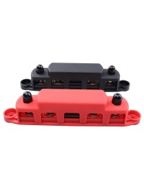 CP-4125 1 Pair RV Yacht M8 Single Row 4-way Power Distribution Block Busbar with Cover with 300A Fuse(Black + Red)