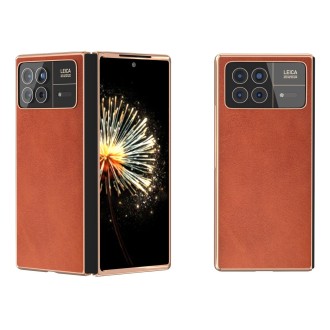 For Xiaomi Mix Fold 3 Nano Plating Cowhide Texture PU Phone Case(Brown)