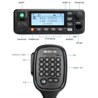 RETEVIS RT90 UV Double Segment 136-174/400-480MHz 3000 Channels 50W Car Walkie Talkie