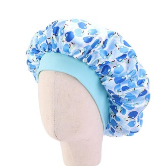 K-14 Children Printed Satin Nightcap Adjustable Stretch Hair Care Hat Shower Cap, Size: One Size(Apple Blue)