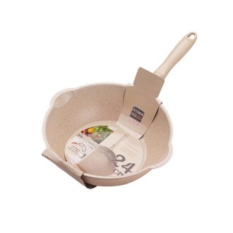 Thick Bottom Maifan Stone Household Small Frying Pan Non Stick Pan Deep Frying Pan, Color:24cm Beige Without Cover