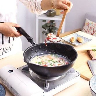 Thick Bottom Maifan Stone Household Small Frying Pan Non Stick Pan Deep Frying Pan, Color:26cm Black Without Cover