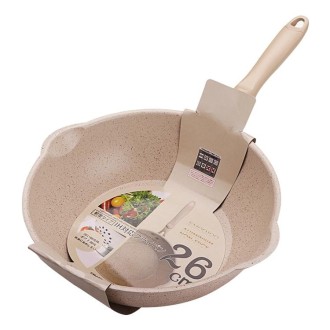 Thick Bottom Maifan Stone Household Small Frying Pan Non Stick Pan Deep Frying Pan, Color:26cm Beige Without Cover