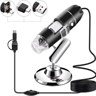 1600X Magnifier HD Image Sensor 3 in 1 USB Digital Microscope with 8 LED & Professional Stand (Grey)