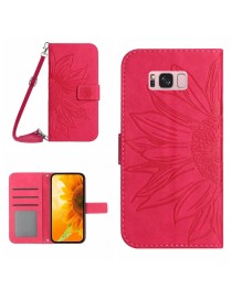 For Samsung Galaxy S8+ Skin Feel Sun Flower Pattern Flip Leather Phone Case with Lanyard(Rose Red)