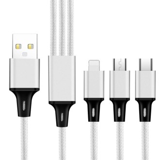 2 PCS ZZ034 USB To 8 Pin + USB-C / Type-C + Micro USB 3 In 1 Fast Charging Cable, Style: Mini-Silver