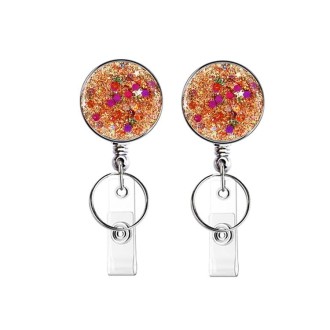 2pcs  Diamond Glitter Sequins Retractable Pull Badge Reel Name Tag Card Badge Holder(Colorful)