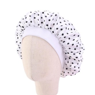 K-14 Children Printed Satin Nightcap Adjustable Stretch Hair Care Hat Shower Cap, Size: One Size(White Dots)