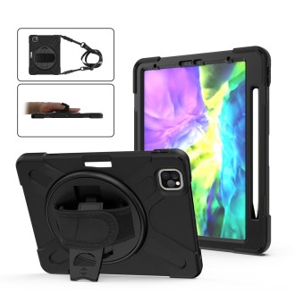 For iPad Pro 12.9 2020 / 2018 360 Degree Rotation Silicone Protective Cover with Holder & Hand Strap & Long Strap & Pencil Slot(