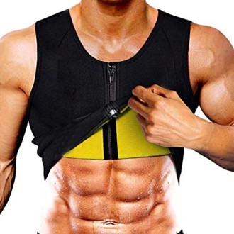 Men Fitness Corset Neoprene Sports Tummy Control Shapewear Zipper Tank Top Workout Wear, Size: XL(Black and Yellow)