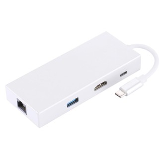 USB-C / Type-C to HDMI & RJ45 & 2 x USB 3.0 & SD & Micro SD Card Reader Adapter HUB with USB-C / Type-C Charging, For Macbook / 