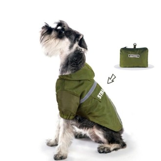 Foldable Reflective Stripe Hooded Pet Raincoat Dog Waterproof Clothing, Size:L(Dark Green)