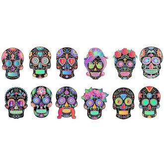 1 Sets Children Colorful Skull Head Halloween Scratch Painting DIY Ornaments Flower Skull Sticker(12 PCS / Set)