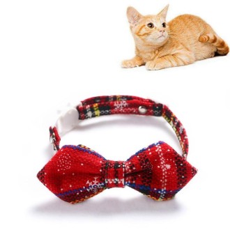 Snowflake Christmas Red Plaid Adjustable Pet Bow Tie Collar Bow Knot Cat Dog Collar, Size:S 17-30cm, Style:Pointed Bowknot