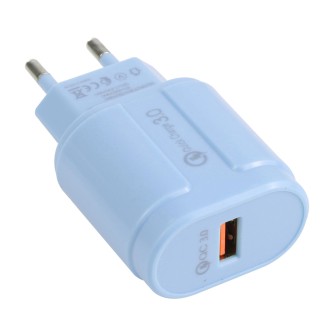 13-3 QC3.0 Single USB Interface Macarons Travel Charger, EU Plug(Blue)