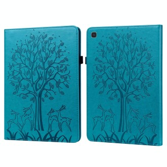 For Samsung Galaxy Tab S5e Tree & Deer Pattern Embossed Leather Tablet Case(Blue)