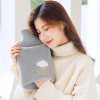 Detachable Washing Cloth Cover Rubber Hot Water Bag Can Be Intervened, Color: Gray Clouds 1000ML