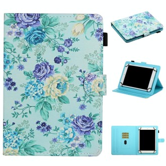 For 8 inch Universal Tablet PC Flower Pattern Horizontal Flip Leather Case with Card Slots & Holder(Purple Flower)