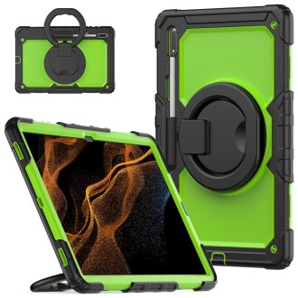 For Samsung Galaxy Tab S8 Ultra Bracelet Holder Silicone + PC Tablet Case(Yellow Green)