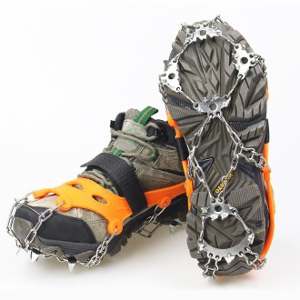 1 Pair  23 Spikes Crampons Outdoor Winter Walk Ice Fishing Snow Shoe Spikes,Size: M Orange 