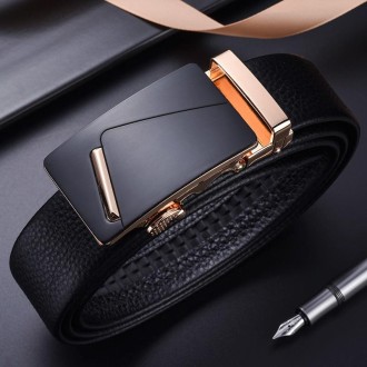 125cm Men Leather Automatic Buckle Belt Business Style Waist Band(K902 Golden)