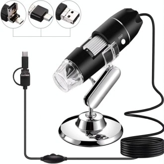 1600X Magnifier HD Image Sensor 3 in 1 USB Digital Microscope with 8 LED & Professional Stand (Black)