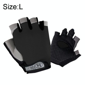 Summer Men Women Fitness Gloves Gym Weight Lifting Cycling Yoga Training Thin Breathable Antiskid Half Finger Gloves, Size:L(Bla