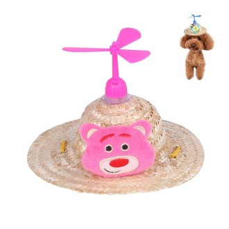 Pet Bamboo Dragonfly Straw Hat Headdress Cat Dog Decoration, Size: L(Little Bear)