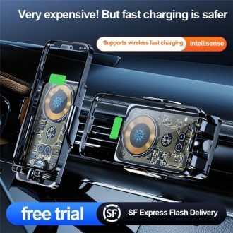 F18 With Infrared Sensor Phone Charging Aluminum Alloy Bracket Car Wireless Charger(Transparent Black)