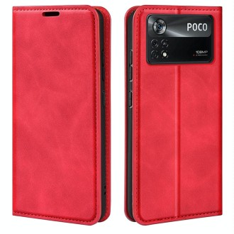 For Xiaomi Poco X4 Pro 5G Retro-skin Magnetic Suction Leather Phone Case(Red)