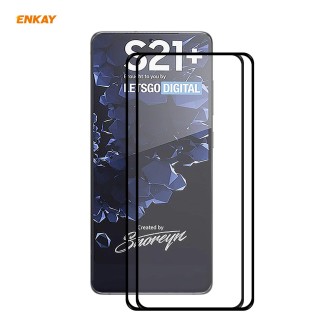 For Samsung Galaxy S21+ 5G 2pcs ENKAY Hat-Prince Full Glue 0.26mm 9H 2.5D Tempered Glass Full Coverage Film Support Fingerprint 